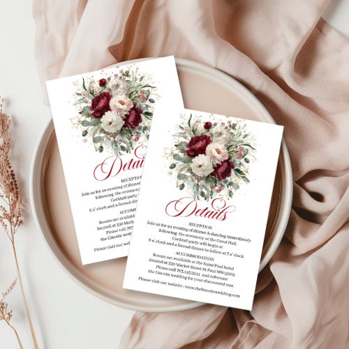 Premium Marsala Floral Eucalyptus Gold Details  Enclosure Card