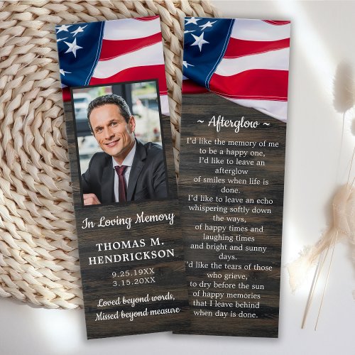Premium Memorial USA Flag Funeral Prayer Bookmark