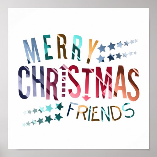 Premium merry Christmas friends glittery text Poster