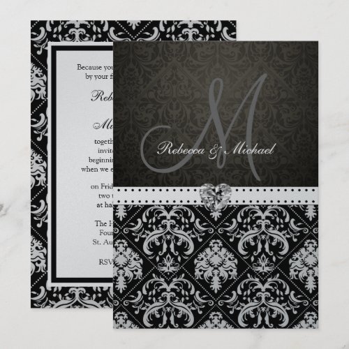 Premium Metallic Silver Damask Wedding Invites