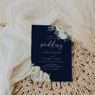 Premium Midnight Navy & White Floral Wedding Invitation