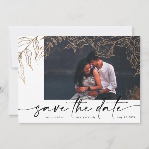 Premium  Modern Black Forever Photo Gold Floral Save The Date
