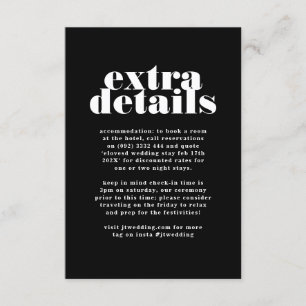 Premium Modern Bold Black White Extra Info Details Enclosure Card