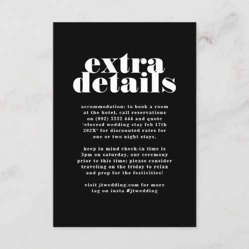 Premium Modern Bold Black White Extra Info Details Enclosure Card