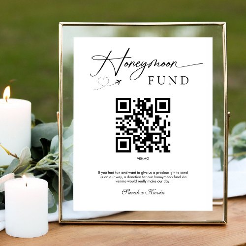 Premium Modern Honeymoon Fund QR Code Wedding Pedestal Sign