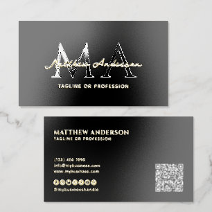 Premium Modern Minimalist Monogram QR Code Real Foil Spot Gloss Business Cards