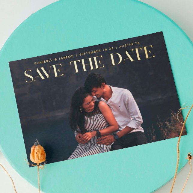 Premium Modern Text Photo DESIGNER Save The Date Foil Invitation (Creator Uploaded)