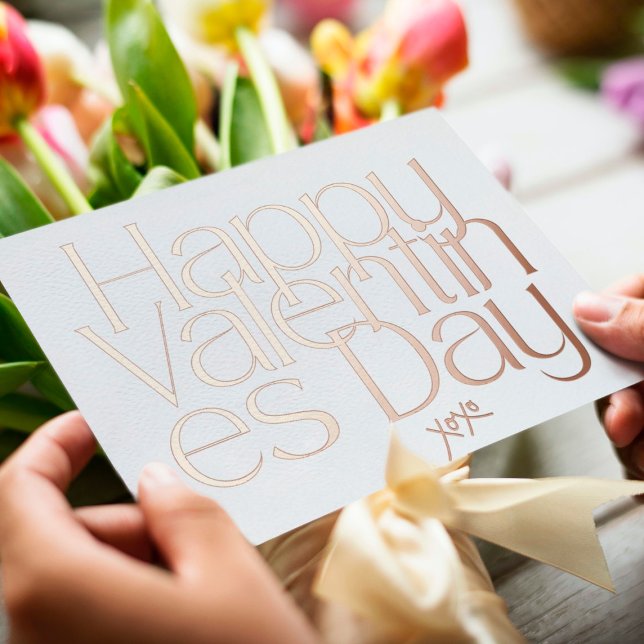 PREMIUM MODERN VALENTINES DAY BLUSH GIRLY PINK FOIL HOLIDAY CARD (Creator Uploaded)