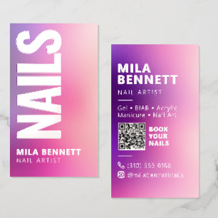 Premium Nail Tech Modern Gradient Nail Salon Gloss Raised Spot UV Business Card