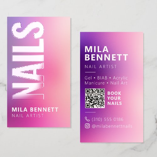 Premium Nail Technician Modern Gradient Nail Salon Raised Spot UV Business Card
