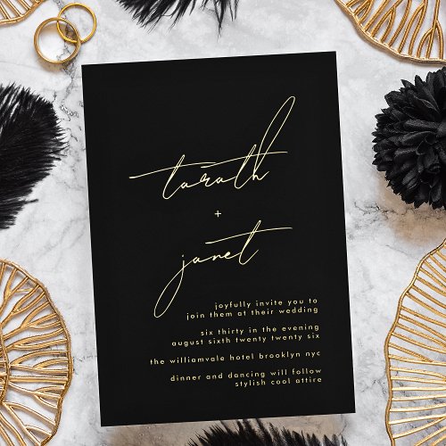 Premium NAMES  Stylish Black  GOLD Wedding Foil Invitation