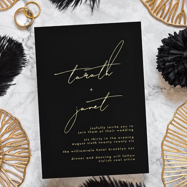Premium NAMES | Stylish Black & GOLD Wedding Foil Invitation (Creator Uploaded)