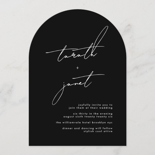 Premium NAMES Stylish Black & White Arch Wedding Invitation (Front)