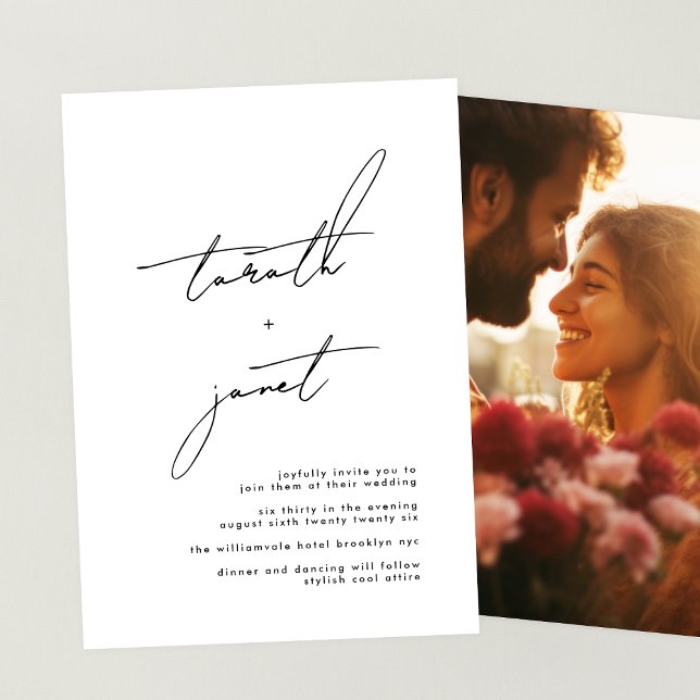 Premium NAMES Stylish Black & White Photo Wedding Invitation (Creator Uploaded)