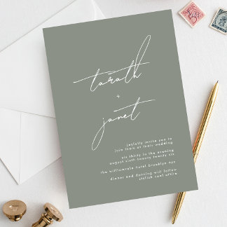 Premium NAMES | Stylish Moss Green White Wedding Invitation