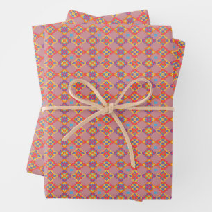 Premium Native American Geometric Floral Pattern Wrapping Paper Sheets