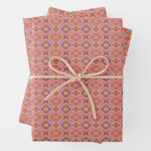 Premium Native American Geometric Floral Pattern Wrapping Paper Sheets