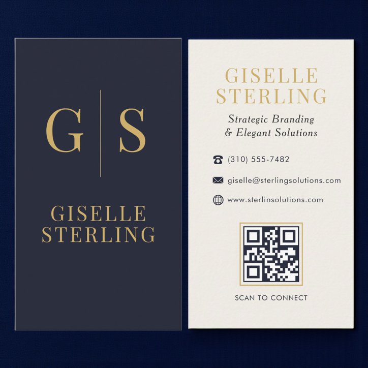 Premium Navy Gold QR Code Corporate Business Card