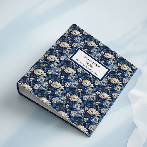 Premium Navy White Ivory Floral Ring Binder Album