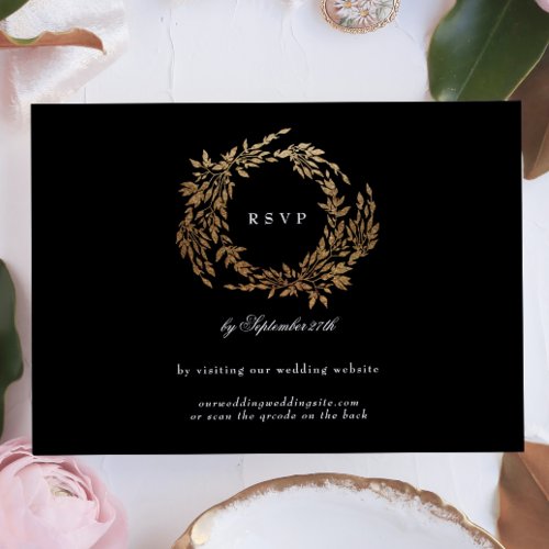 Premium Onyx Black Crest Classic Wedding Website RSVP Card