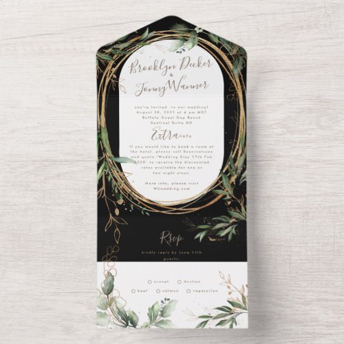 Premium Onyx Black Greenery Eucalyptus Wedding All In One Invitation
