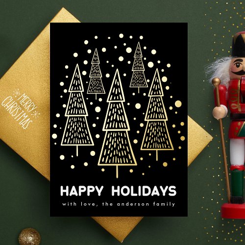 Premium Onyx Gold Merry Christmas Pine Tree Happy Foil Holiday Card