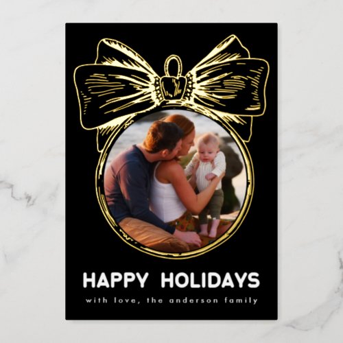 Premium Onyx Golden Multi Photo Ornament Happy Foil Holiday Card