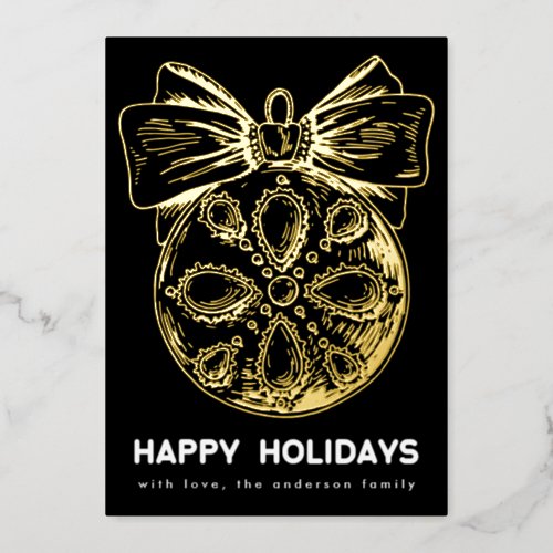 Premium Onyx Golden Ornament  Photo Happy Foil Holiday Card