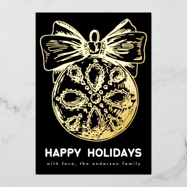 Premium Onyx Golden Ornament | Photo Happy Foil Holiday Card (Front)