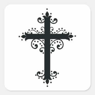 Premium Ornamental Carved Cross Art Square Sticker