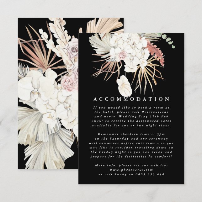 Premium Pampas Grass Floral Black Elegant Wedding Enclosure Card (Front/Back)