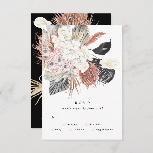 Premium Pampas Grass Flower Tropical Elegant Black RSVP Card