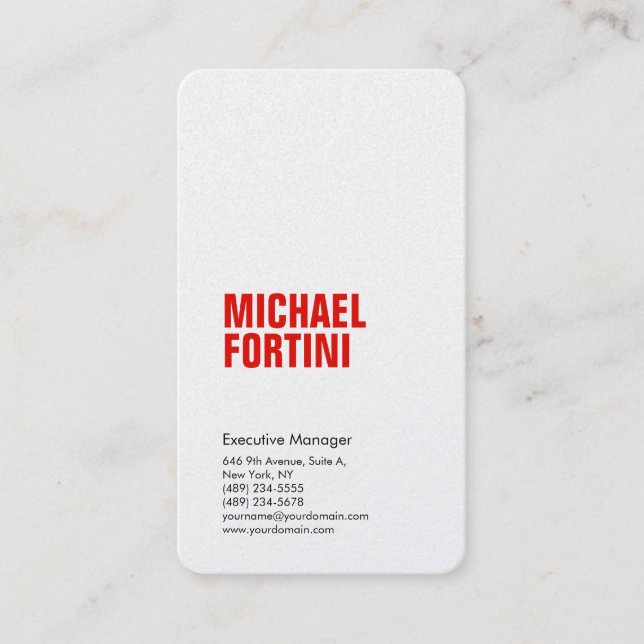 Premium pearl minimalist modern bold red white business card (Front)
