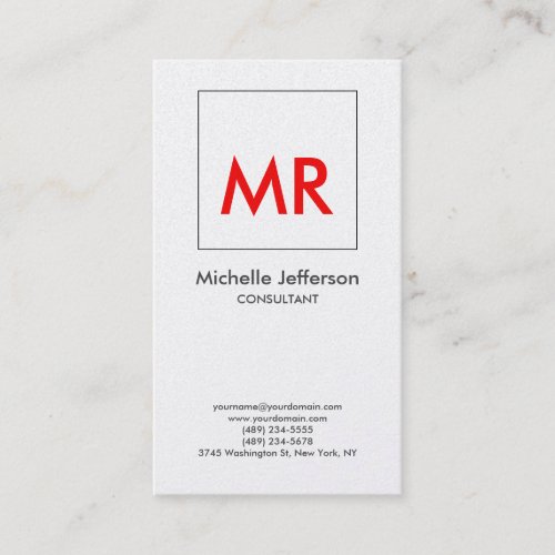 Premium Pearl Red White Elegant Unique Monogram  Business Card