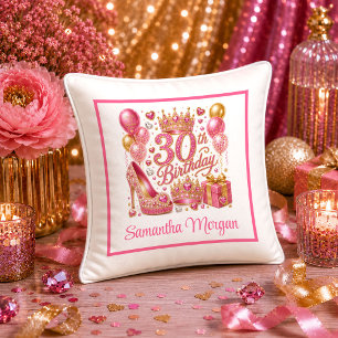Premium Pink And Gold Sparkle 30th Birthday Pillow