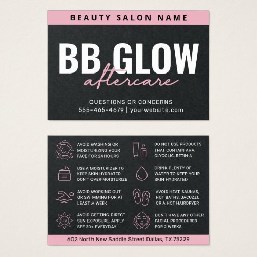 Premium Pink BB Glow Facial After Care Card