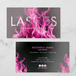 Premium Pink Flames Lash Artist/Salon Raised Spot UV Business Card