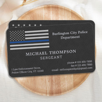 Premium Police Department Faux Leather Officer Business Card by BlackDogArtJudy at Zazzle