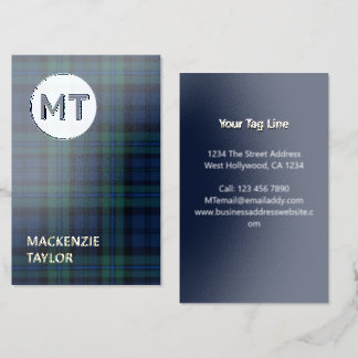 Premium Professional Blue Tartan Personalized Foil Spot Gloss Business Cards