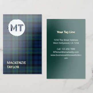 Premium Professional Blue Tartan Personalized Foil Spot Gloss Business Cards