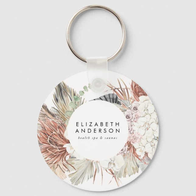 Premium Pure White Pampas Grass Floral Ultra Keychain (Front)