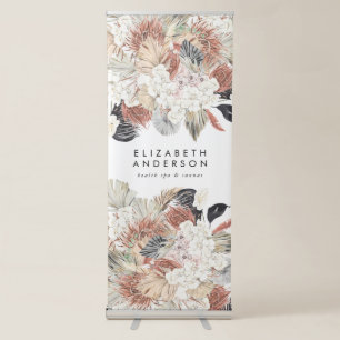 Premium Pure White Pampas Grass Floral Ultra Retractable Banner