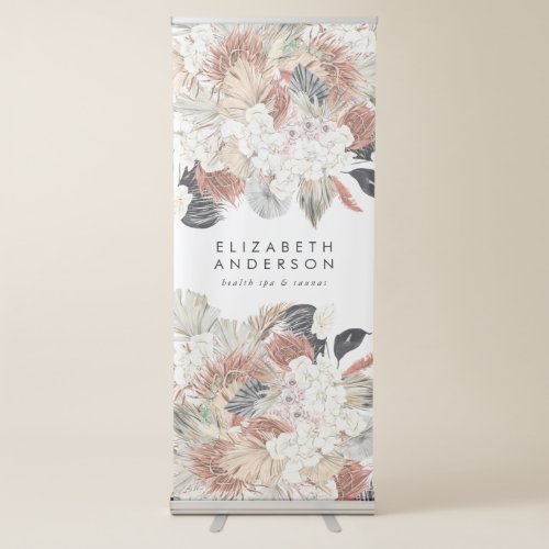 Premium Pure White Pampas Grass Floral Ultra Retractable Banner