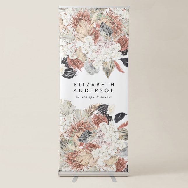 Premium Pure White Pampas Grass Floral Ultra Retractable Banner (Front)