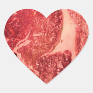 Premium Raw Red Meat   Marbled Steak Macro Photo Heart Sticker