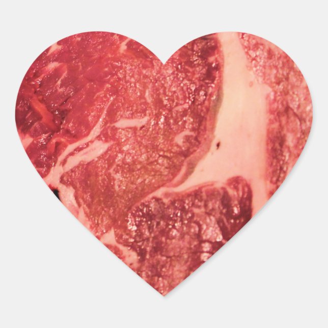 Premium Raw Red Meat | Marbled Steak Macro Photo Heart Sticker