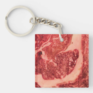 Premium Raw Red Meat | Marbled Steak Macro Photo Keychain
