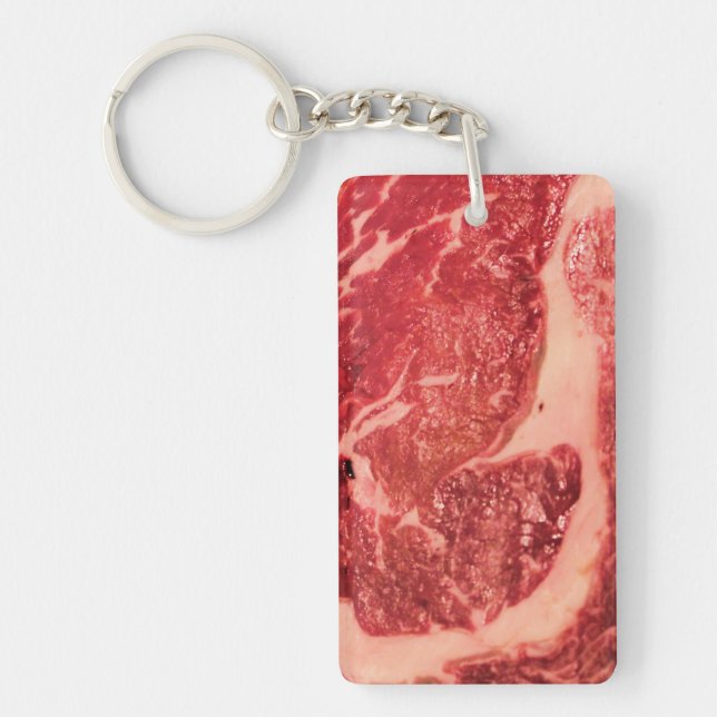 Premium Raw Red Meat | Marbled Steak Macro Photo Keychain (Front)