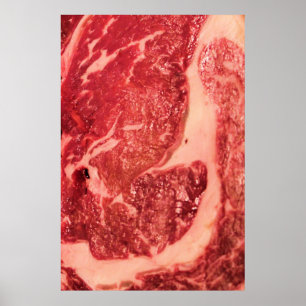 Premium Raw Red Meat   Marbled Steak Macro Photo Poster