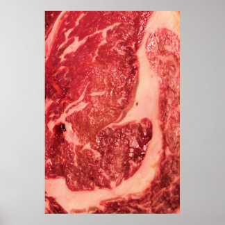 Premium Raw Red Meat | Marbled Steak Macro Photo Poster